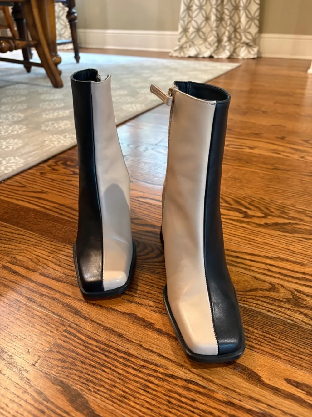 ALOHAS South Bicolor Boots Stone Beige Black Square Toe Block Heel Ankle Boots - Picture 6 of 8